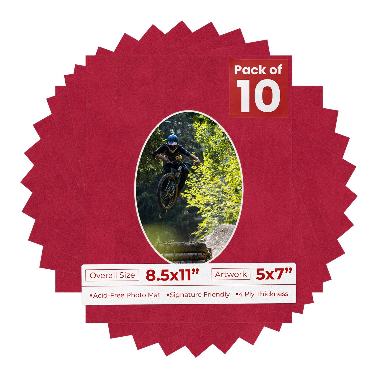 Red Suede Mat Board for 8.5x11 Frames - Oval Opening for 5x7 Photos